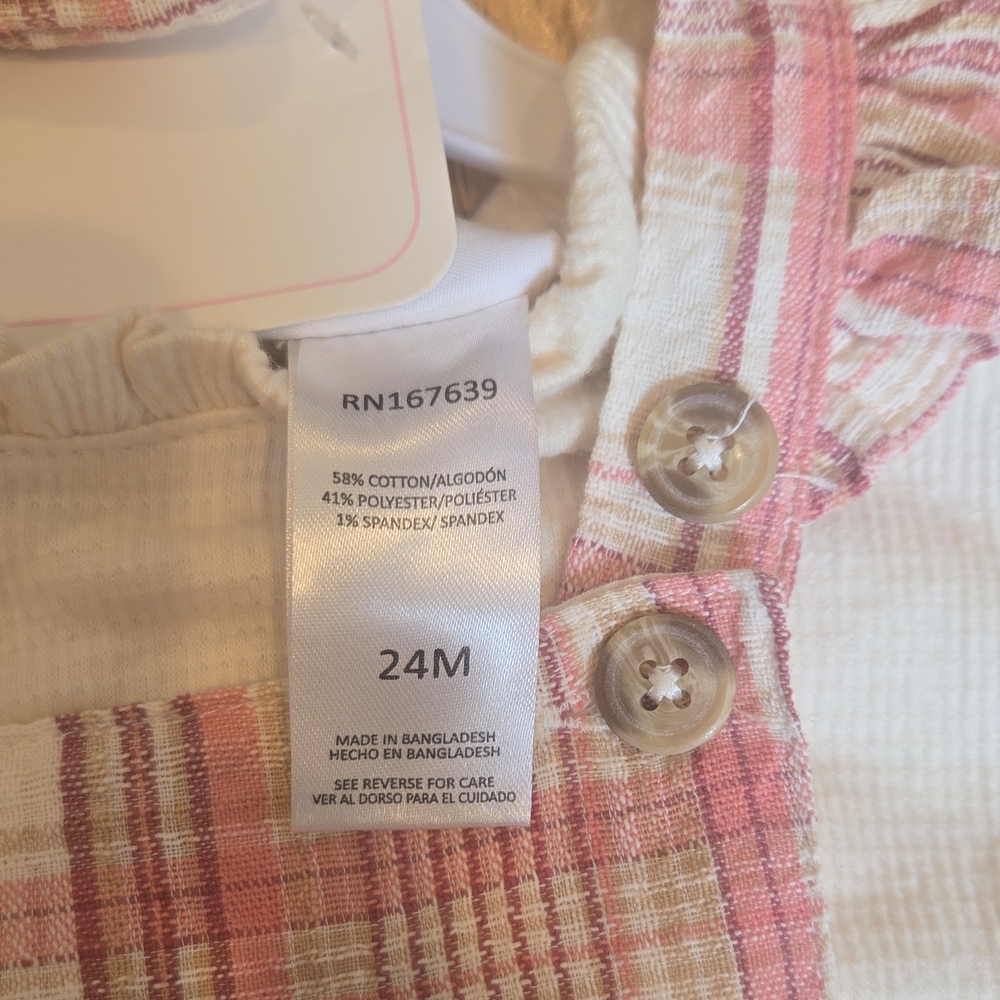 Nicole Miller NWT 24 Month Pink Plaid Overall Dress with White Top - Picture 9 of 9